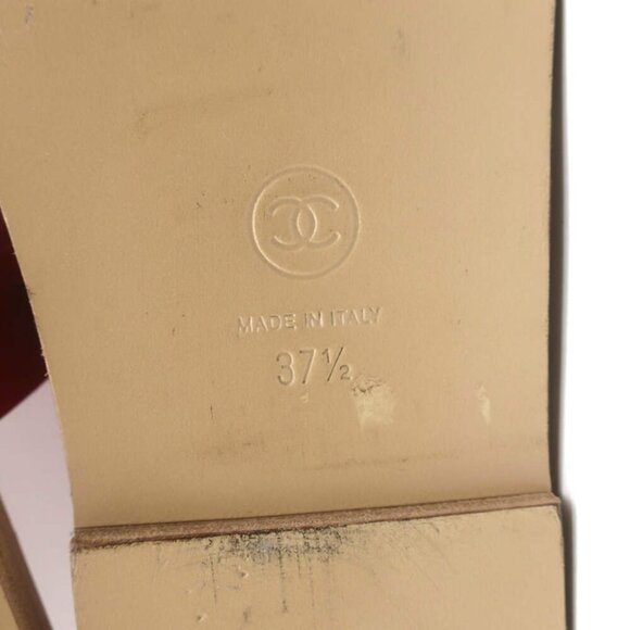 Chanel 19C CC Chain Toe-Strap Flat Slide Sandals Red Leather Size 37.5 - Picture 13 of 13